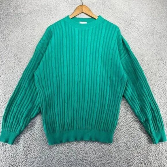 Vintage Cape Isle Knitters Sweater men's Large Blue Chunky Cable Knit Fisherman - Picture 1 of 10